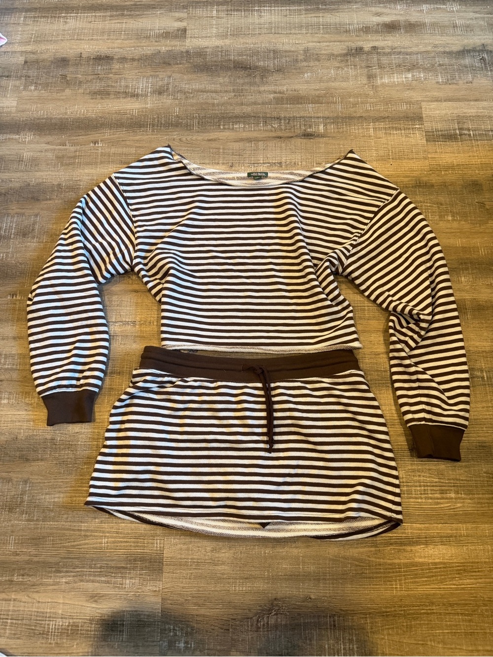 wild fable Brown and White Striped Knit Sweatshirt Dress